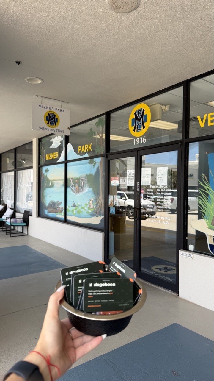 A dogoboca card photographed at Mizner Park Veterinary Clinic