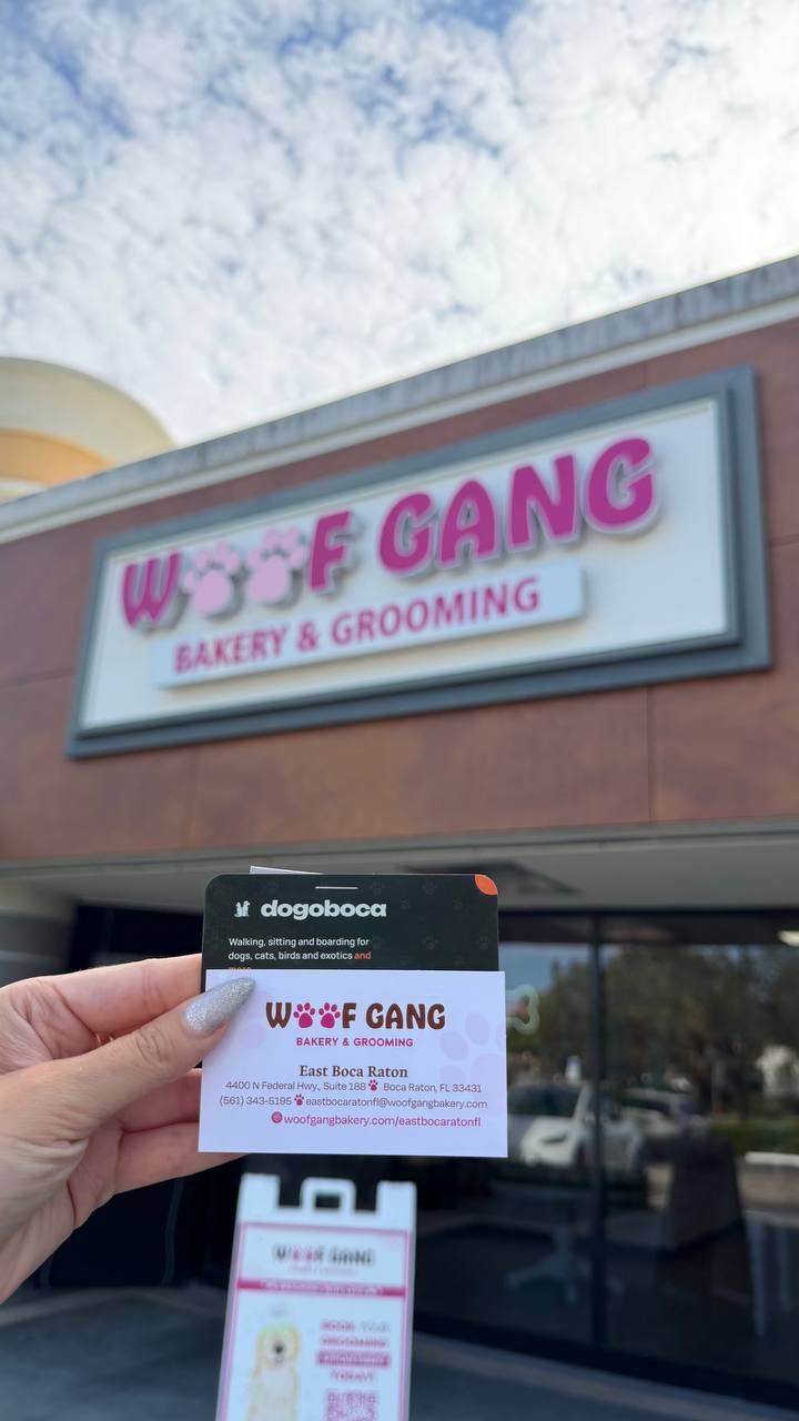 A dogoboca card photographed at Woof Gang Bakery & Grooming East Boca Raton