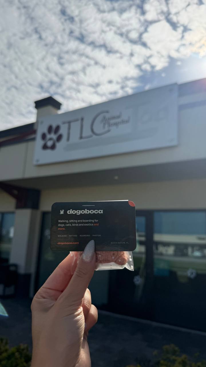 A dogoboca card photographed at TLC Animal Hospital